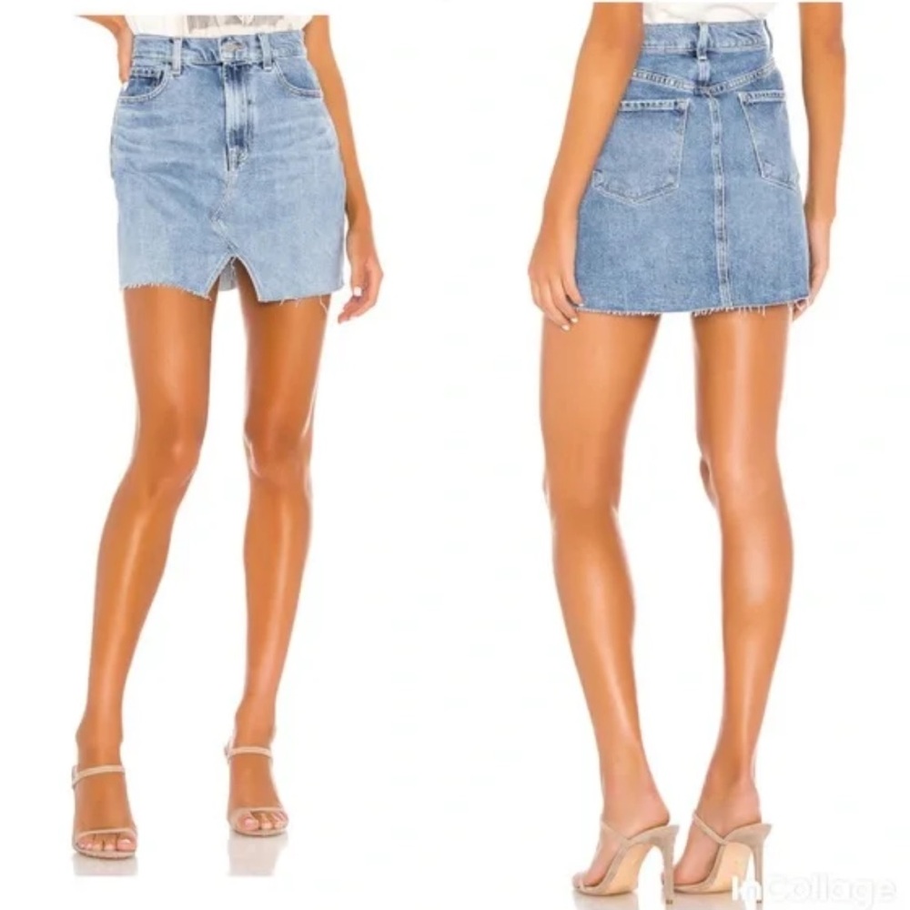 EUC J BRAND Jules Chadron Medium Wash Raw Hem High Rise Denim Mini Skirt